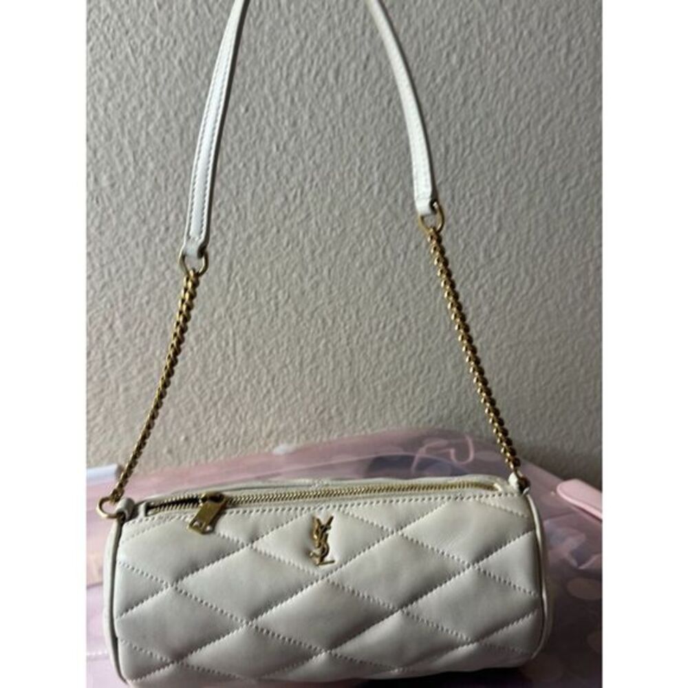 Yves Saint Laurent White Quilted Cylinder Shoulder Bag with Gold Hardware